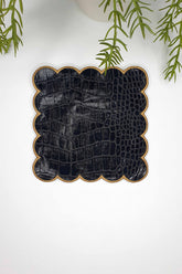 Siyah Suni Timsah Derisi Kumaş Nakışlı Kokteyl Peçetesi 1 Adet